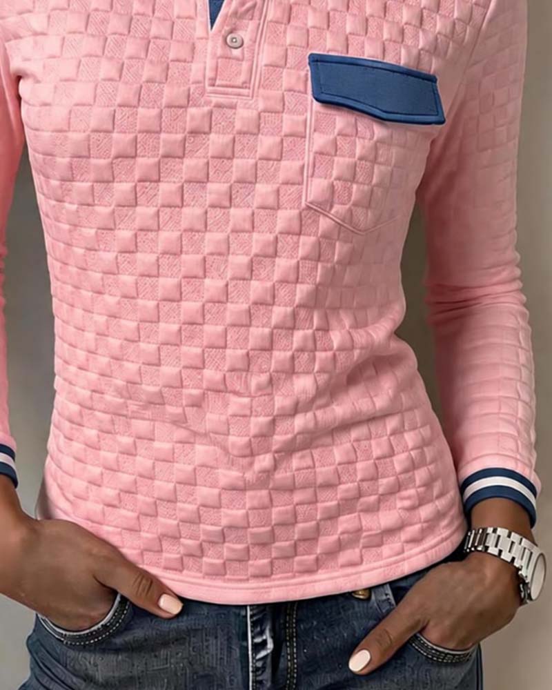 Check Color-Block Long Sleeve Top