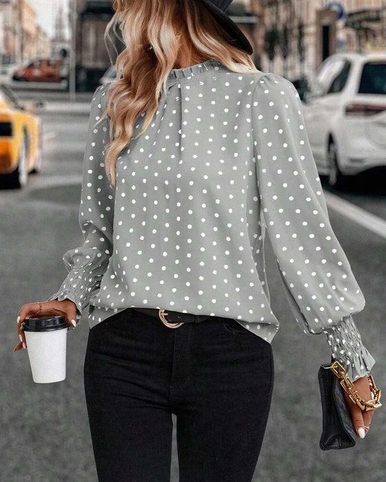 Polka Dot Long-Sleeved Blouse