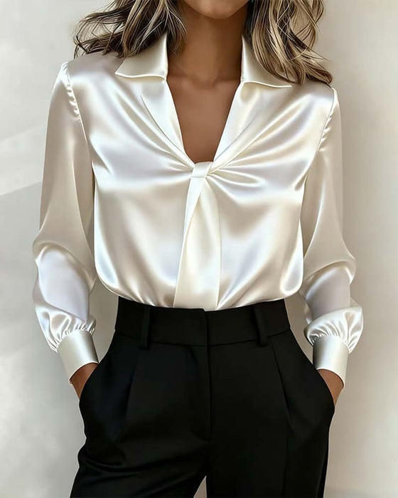 Stylish Solid-Color V-Neck Blouse