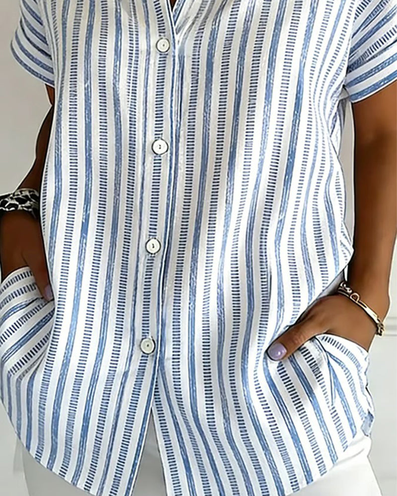 Button-Down Striped Short-Sleeved Shirt