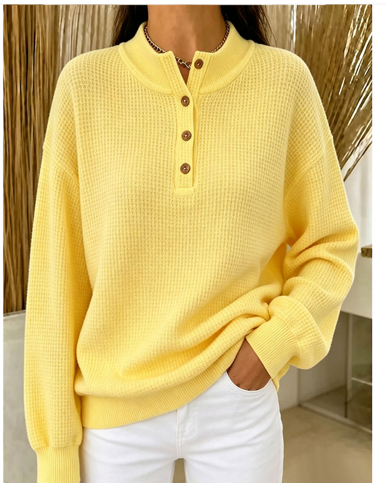 High Neck Button Long Sleeve Blouse