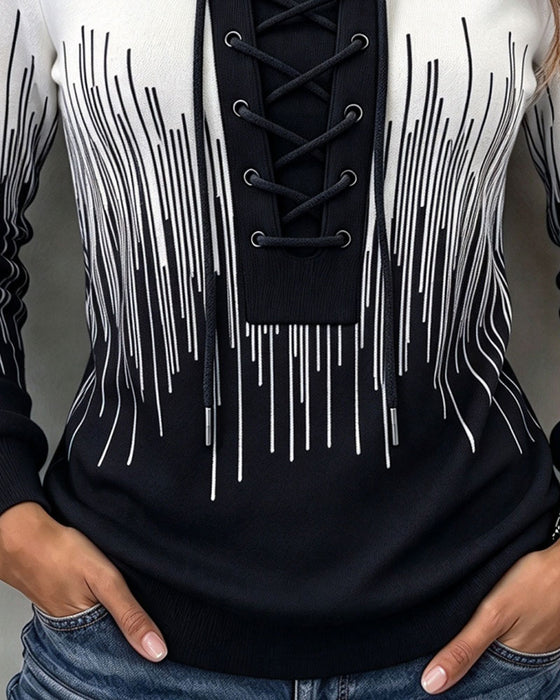 Tie Line Color Block Fitted Sweatshirt