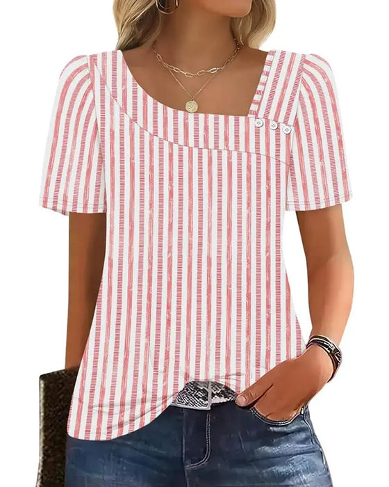 Striped Square Neck Asymmetrical Blouse
