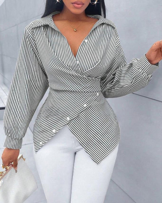 Stripe Tie Long Sleeve Blouse