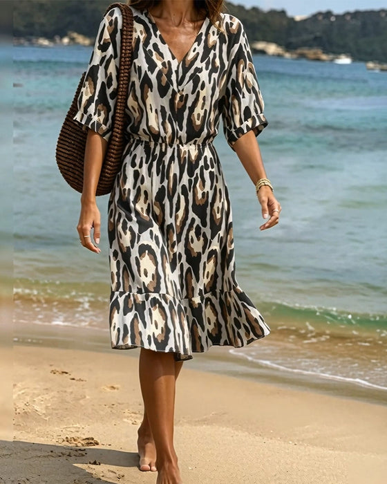 Casual A-Line Leopard Dress