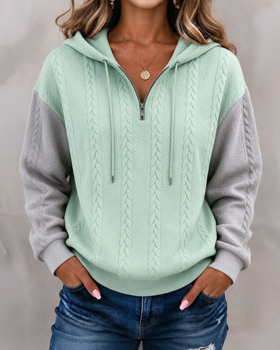 Hooded Zipper Contrast Sweatshirt