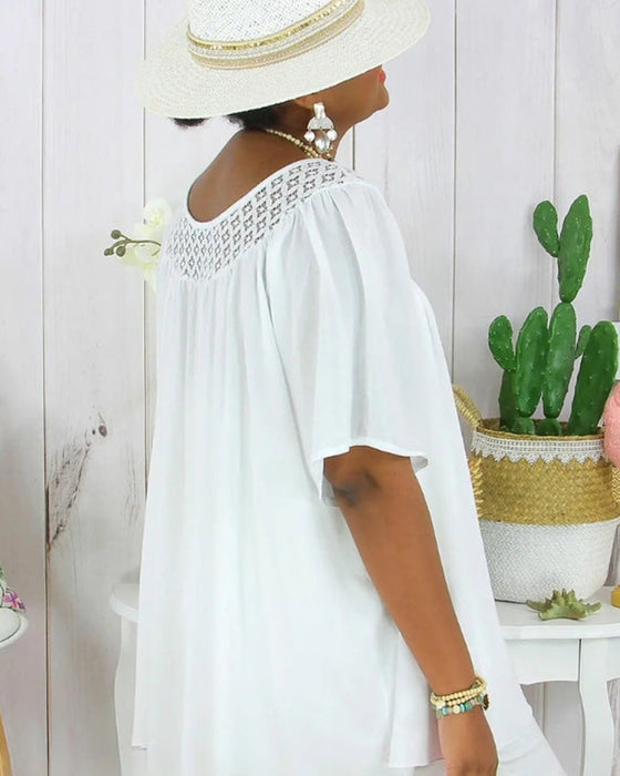 Solid Color Loose-Fitting Blouse