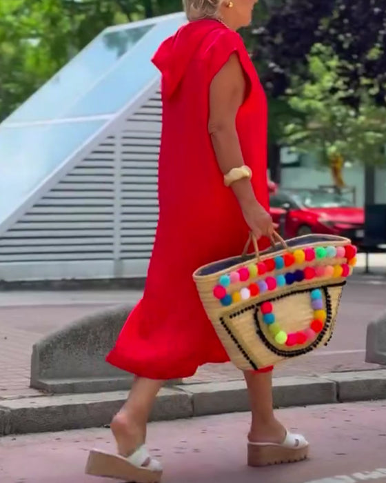 Lapel Sleeveless Slit Solid Dress