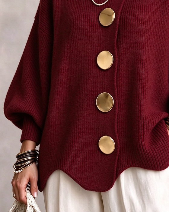 Large Metal Button Lapel Cardigan