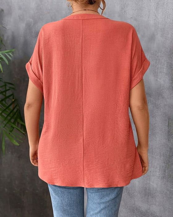 Lace Panel V-Neck Short Sleeve Blouse