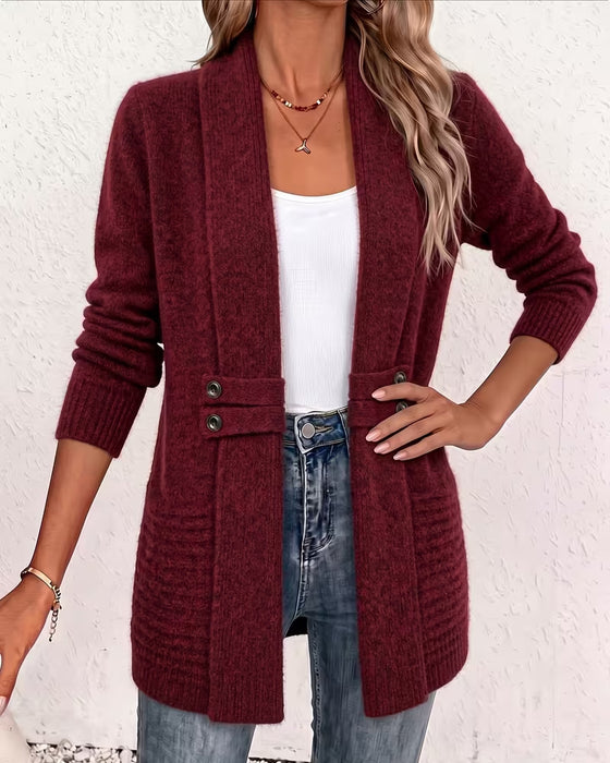 Solid Color Button Embellished Cardigan