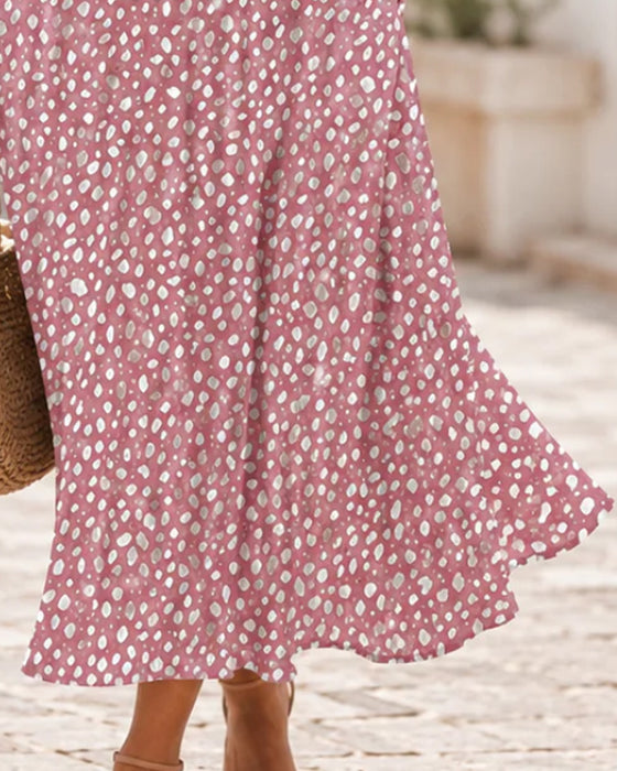 V-Neck Polka Dot Ruffle A-Line Dress