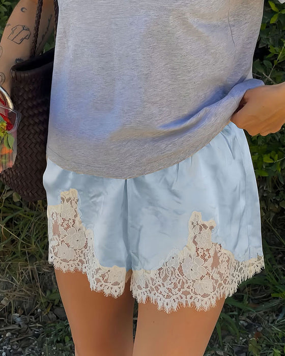 Fashion Lace Trim Patchwork Short