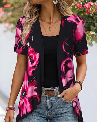 Black Base Rose Red Floral Blouse