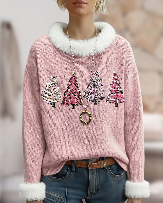 Fleece Crew Neck Christmas Tree Sweater