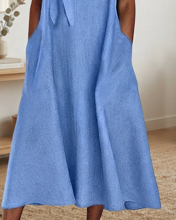 One-Shoulder Spaghetti Strap Tie Pocket Dress