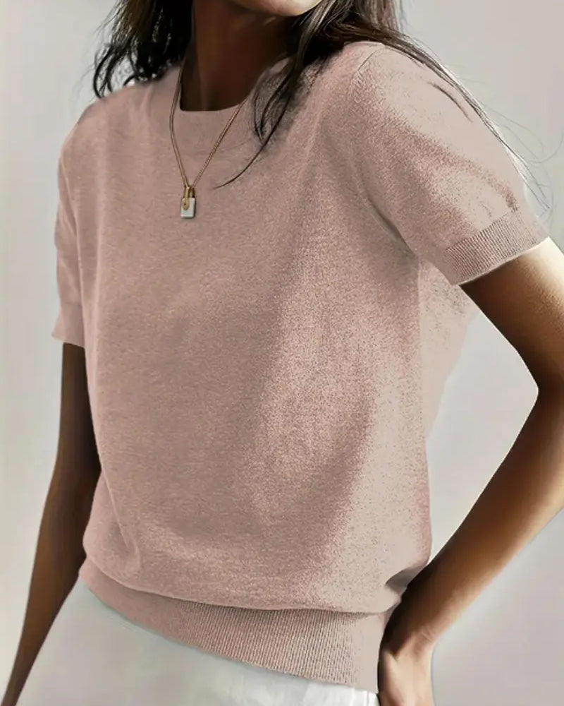 Round Neck Short Sleeve Thin Knit Pullover