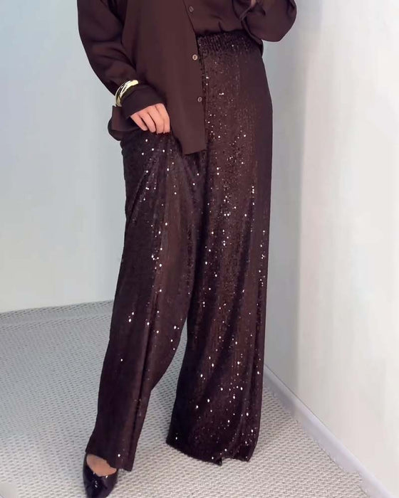 Casual Sequined Wide-leg Pants