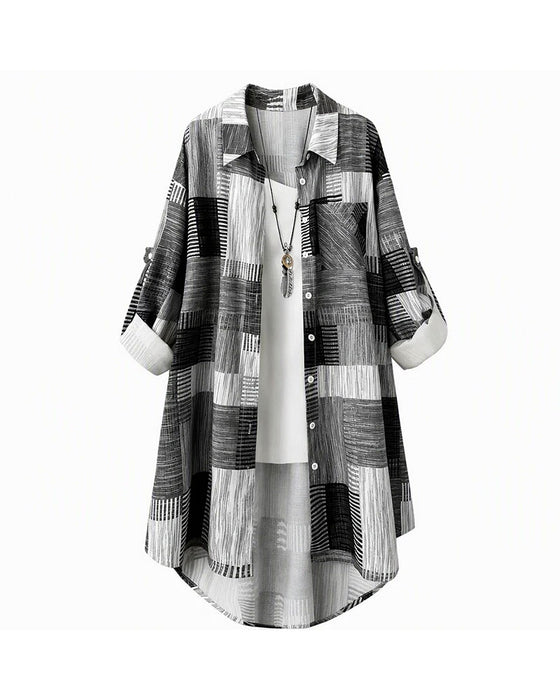 Patchwork Print Midi Shirt