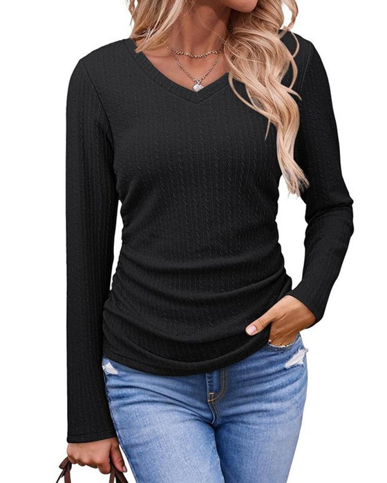 V-Neck Slim Fit Textured Blouse