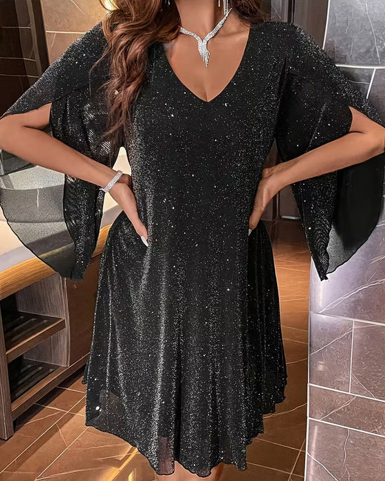 V-Neck Fine Glitter Fashion Dress