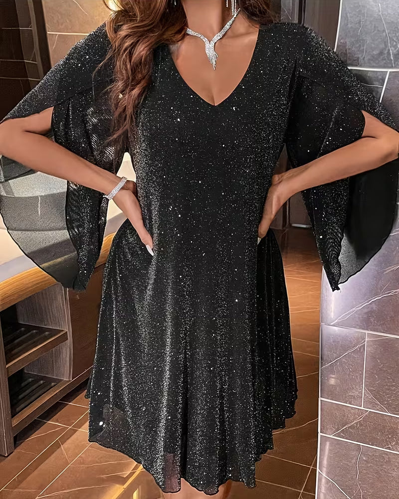 V-Neck Fine Glitter Fashion Dress