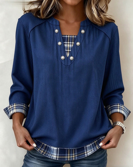 Fake Two Piece Plaid Long Sleeve Sweatshirt