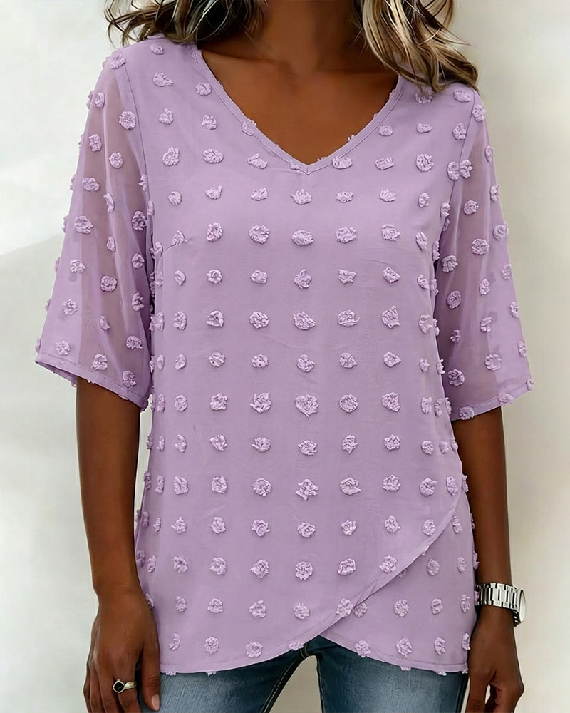 Casual V-Neck Solid Color Blouse