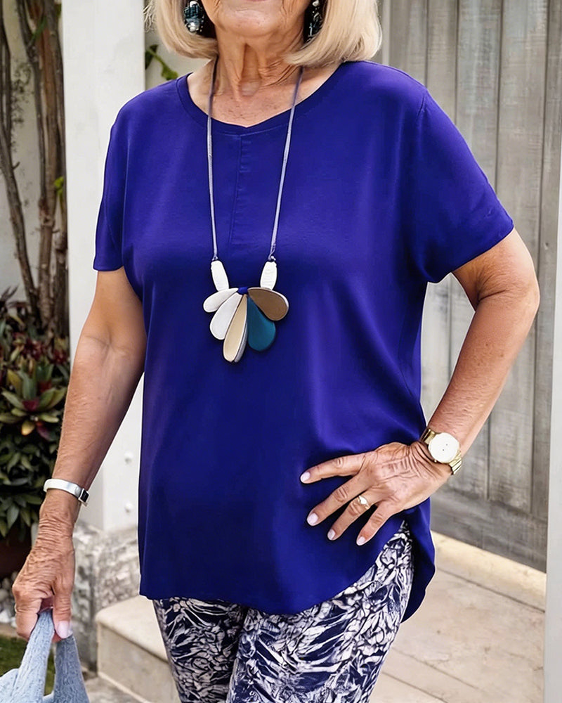 Solid Color Print Casual Set