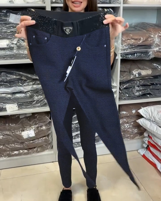 Stylish Solid Color Stretch Pants