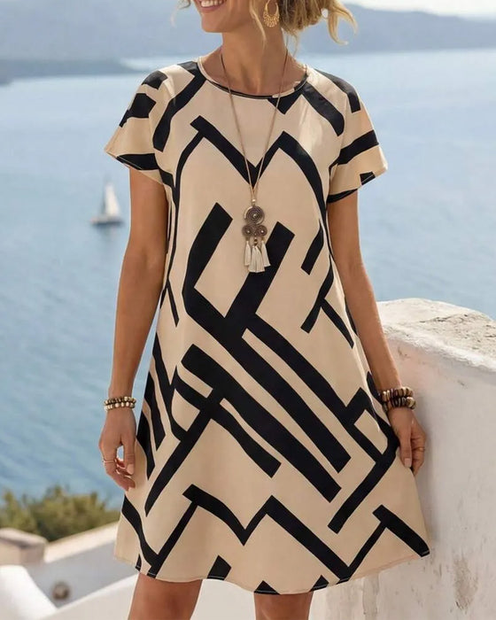 Geometric Print Loose A-Line Dress