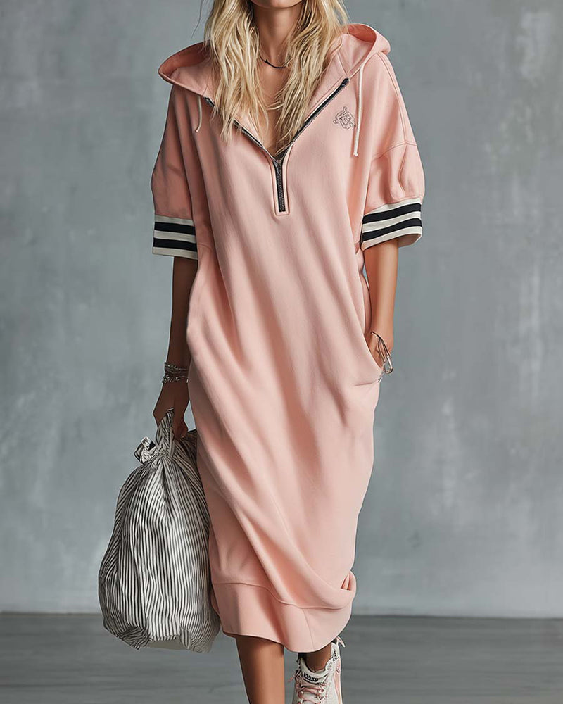Short-Sleeve Hooded Sweatshirt Dress