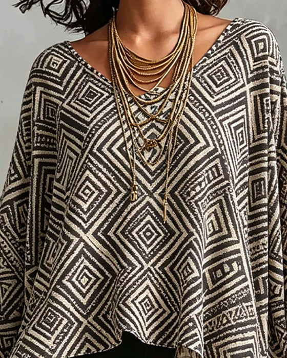 Diamond Pattern Irregular Casual Blouse