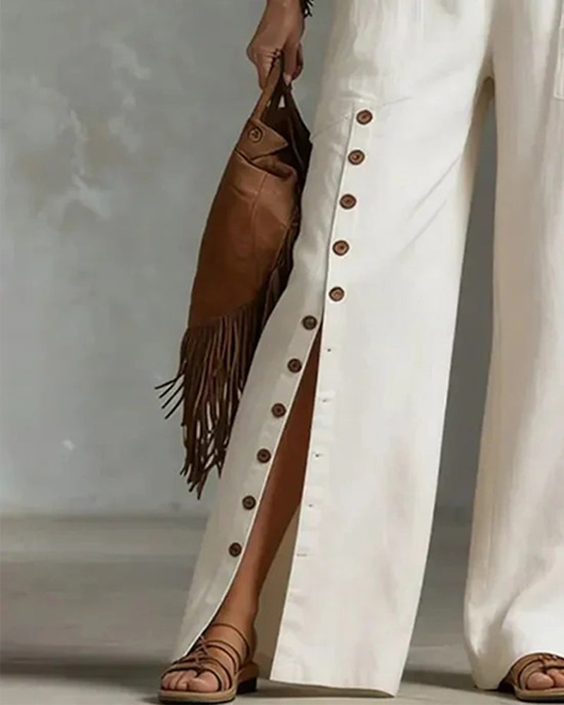 Sleeveless Button-Decorated Casual Jumpsuit