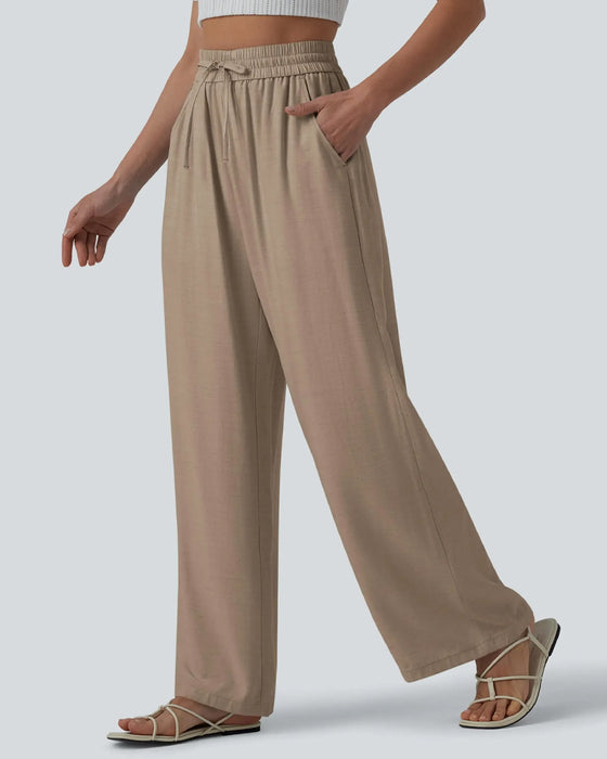 Elastic Waist Wide-Leg Tie Casual Pants