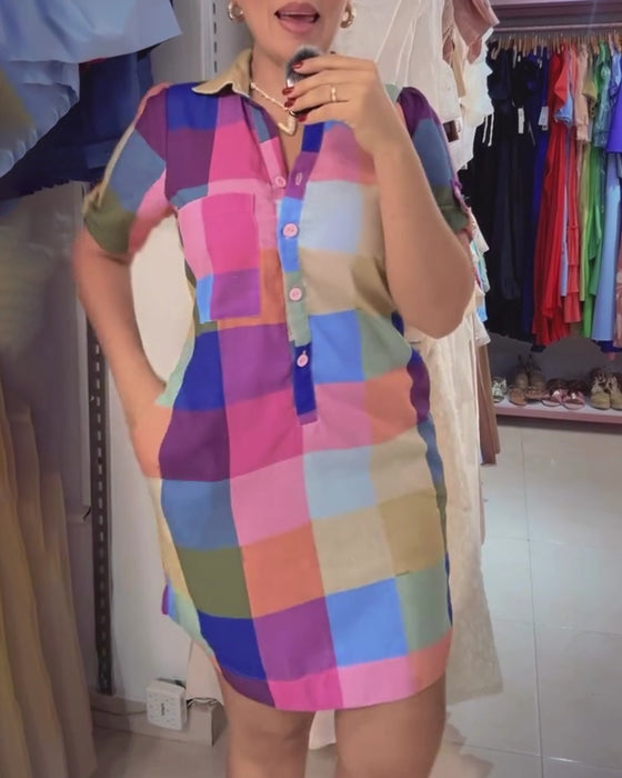 Plaid Fitted Short Sleeve Dress