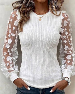 Lace Mesh Sleeve Knit Top