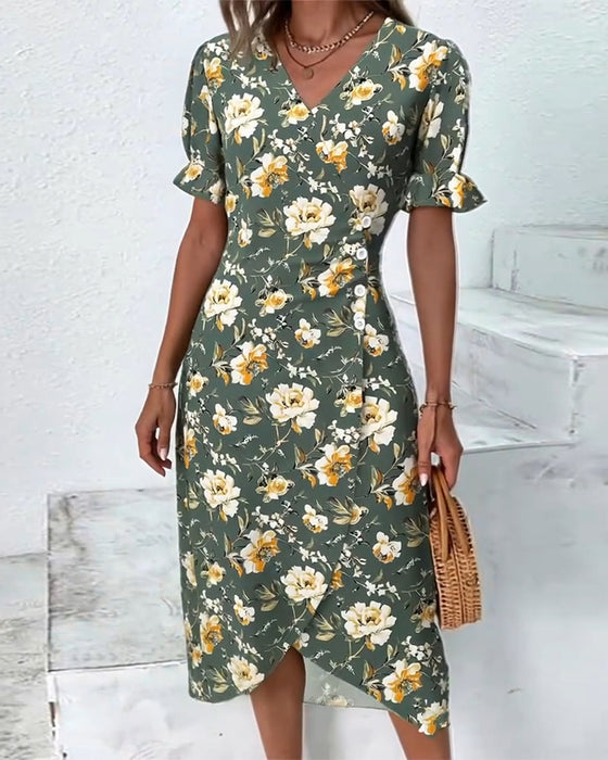V-Neck Elegant Commuter Dress