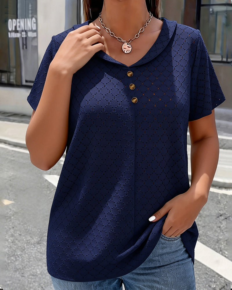 Cut-Out Peter Pan Collar Short Sleeve Blouse