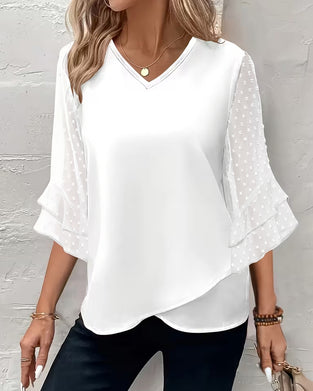 V-Neck Ruffled Sleeve 3D Floral Blouse