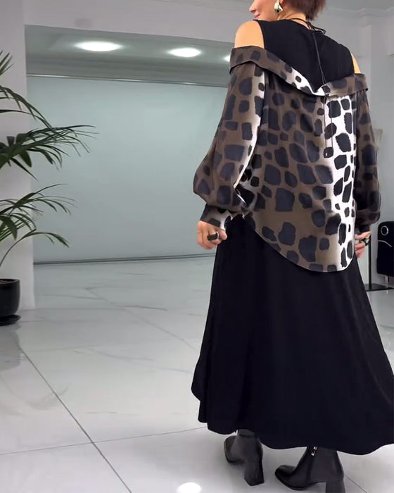 Off-the-shoulder leopard print casual dress