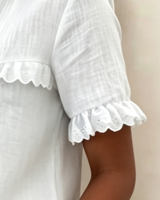 V-Neck Half Placket Blouse