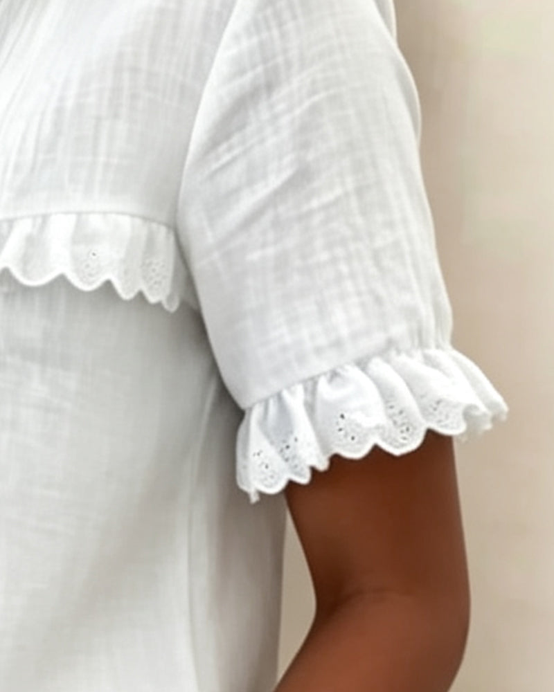 V-Neck Half Placket Blouse
