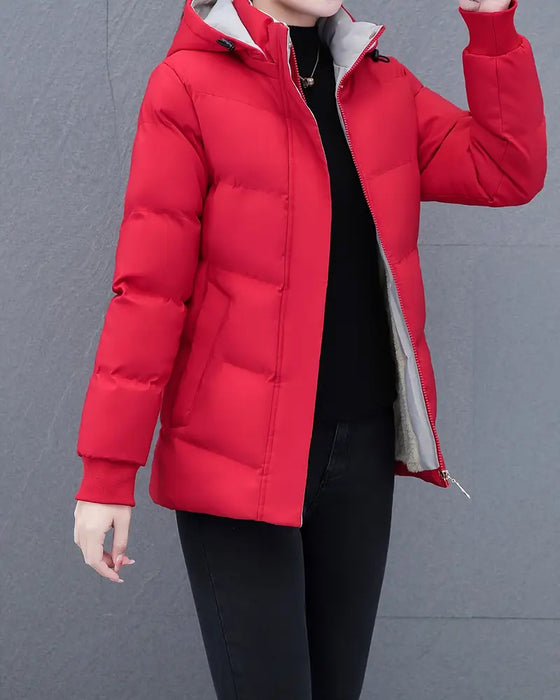 Casual Solid Color Warm Hooded Jacket