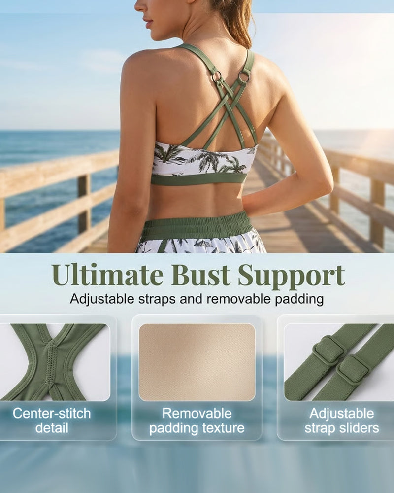Crisscross Sleeveless Top + Drawstring Printed Pants For Cover-Up And Bikini
