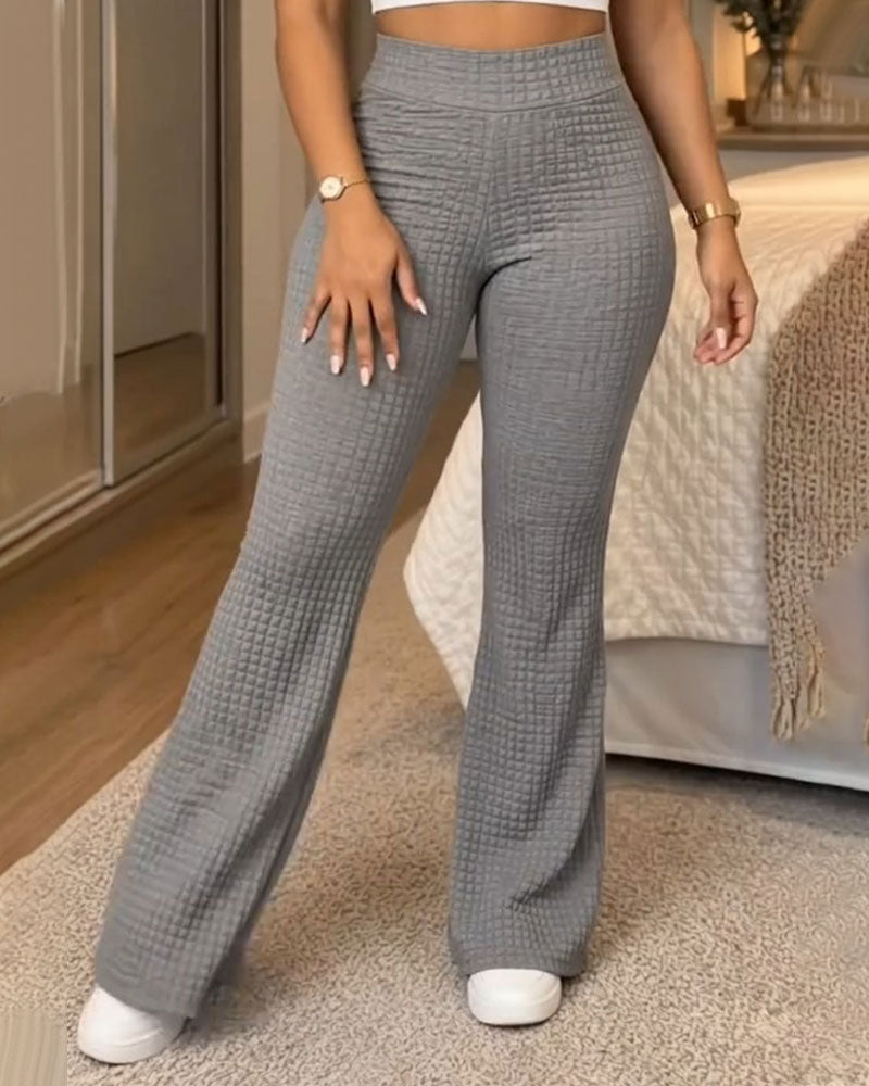 High-Waisted Solid Color Flared Pants