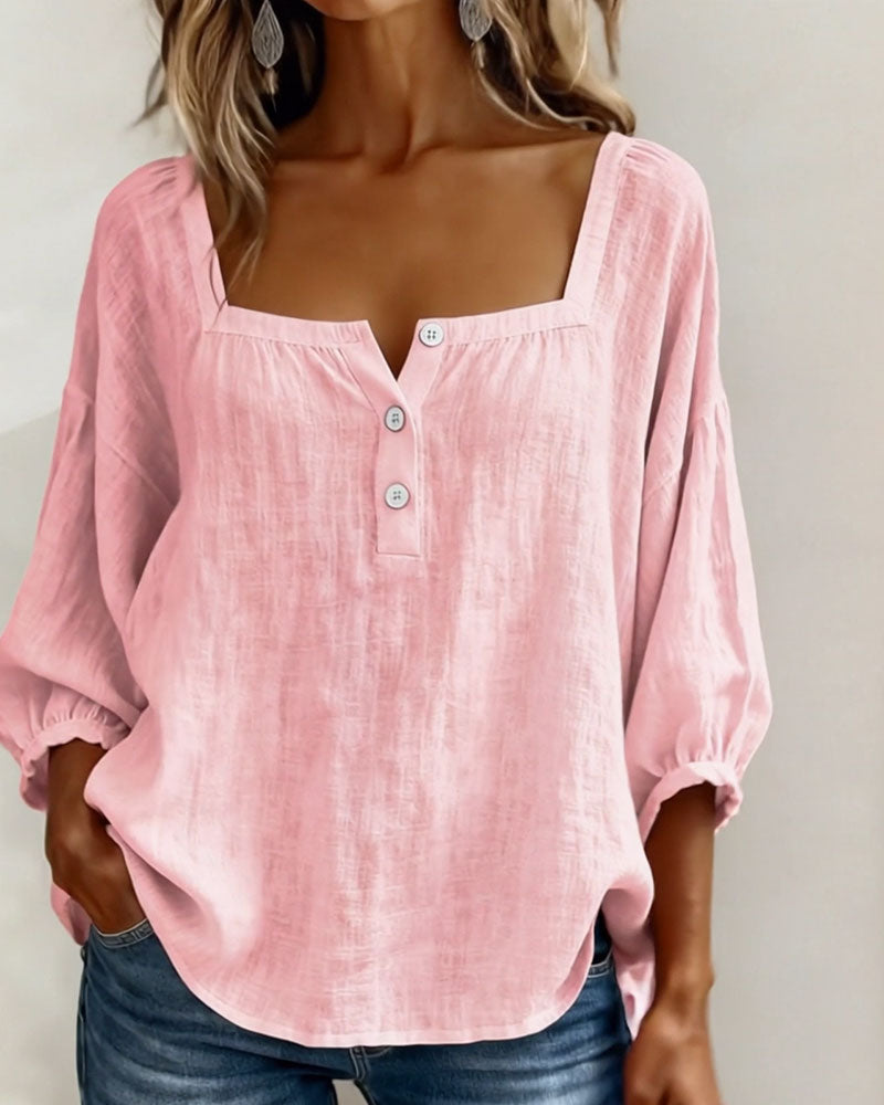 Simple Square Neck Long Sleeve Blouse