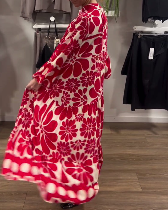 V-Neck Loose Plus Size Floral Print Dress