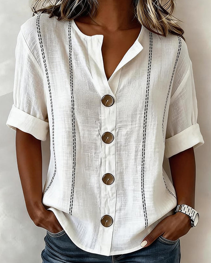 Short-Sleeve Button-Up Blouse