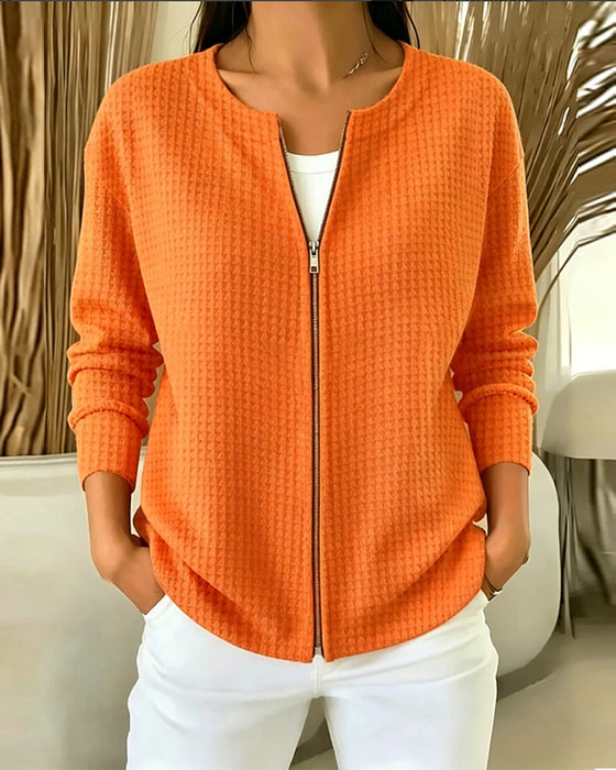 Waffle Zipper Long Sleeve Coat